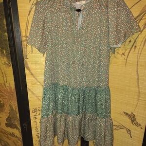 Floral Green Tiered Dress